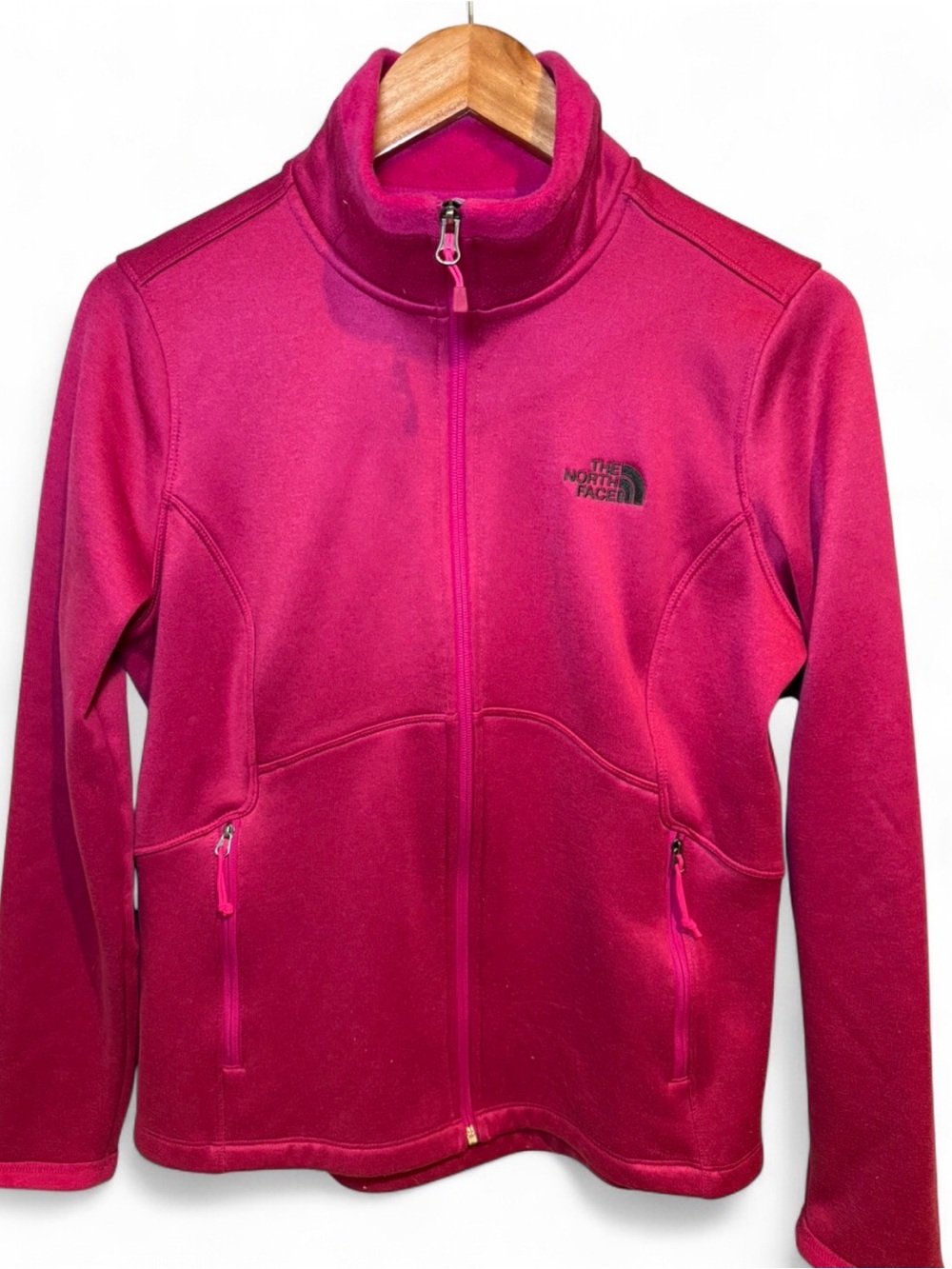 North Face Fuzzy Fuchsia Pink Fleece Travel Outdoor Jacket Full Zip Womens Large - Picture 2 of 11